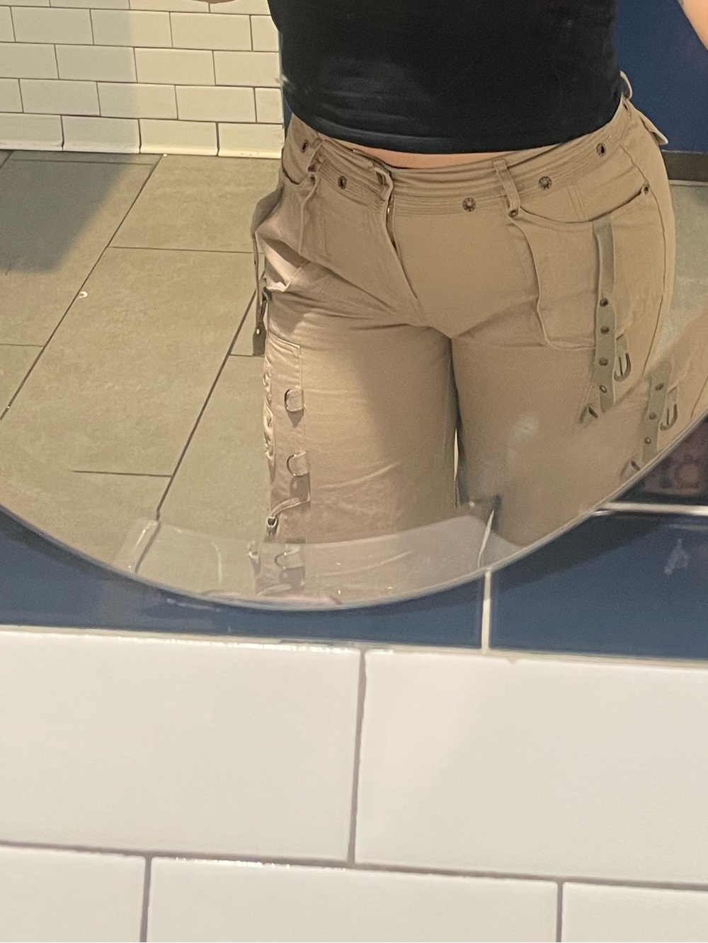 Beige Cargo Pants with Side Strap Details